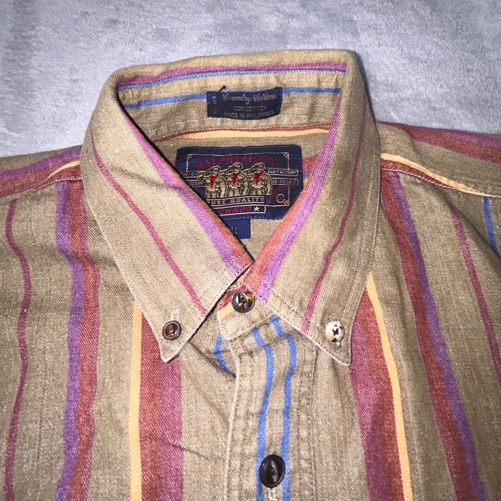 Vintage Ralph Lauren Chaps Shirt Mens Large  Striped Country Cottons Retro 90s
